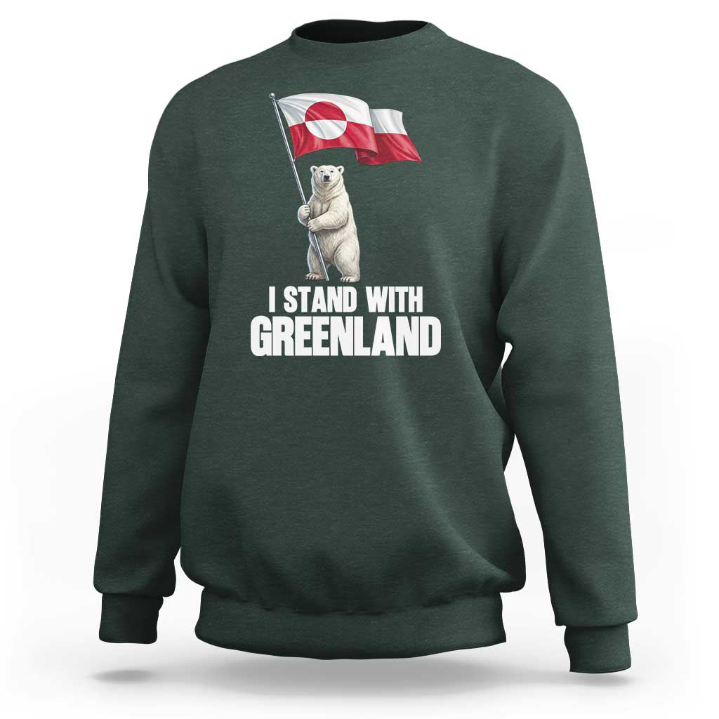 I Stand With Greenland Sweatshirt Cute Polar Bear Holding Flag Political Support
