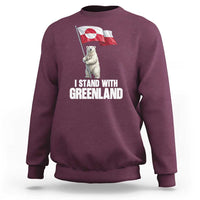 I Stand With Greenland Sweatshirt Cute Polar Bear Holding Flag Political Support