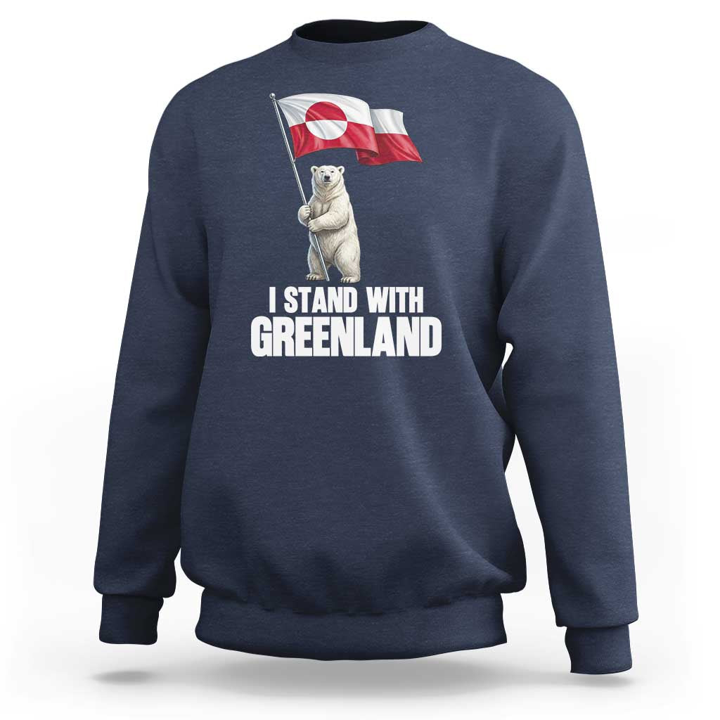 I Stand With Greenland Sweatshirt Cute Polar Bear Holding Flag Political Support