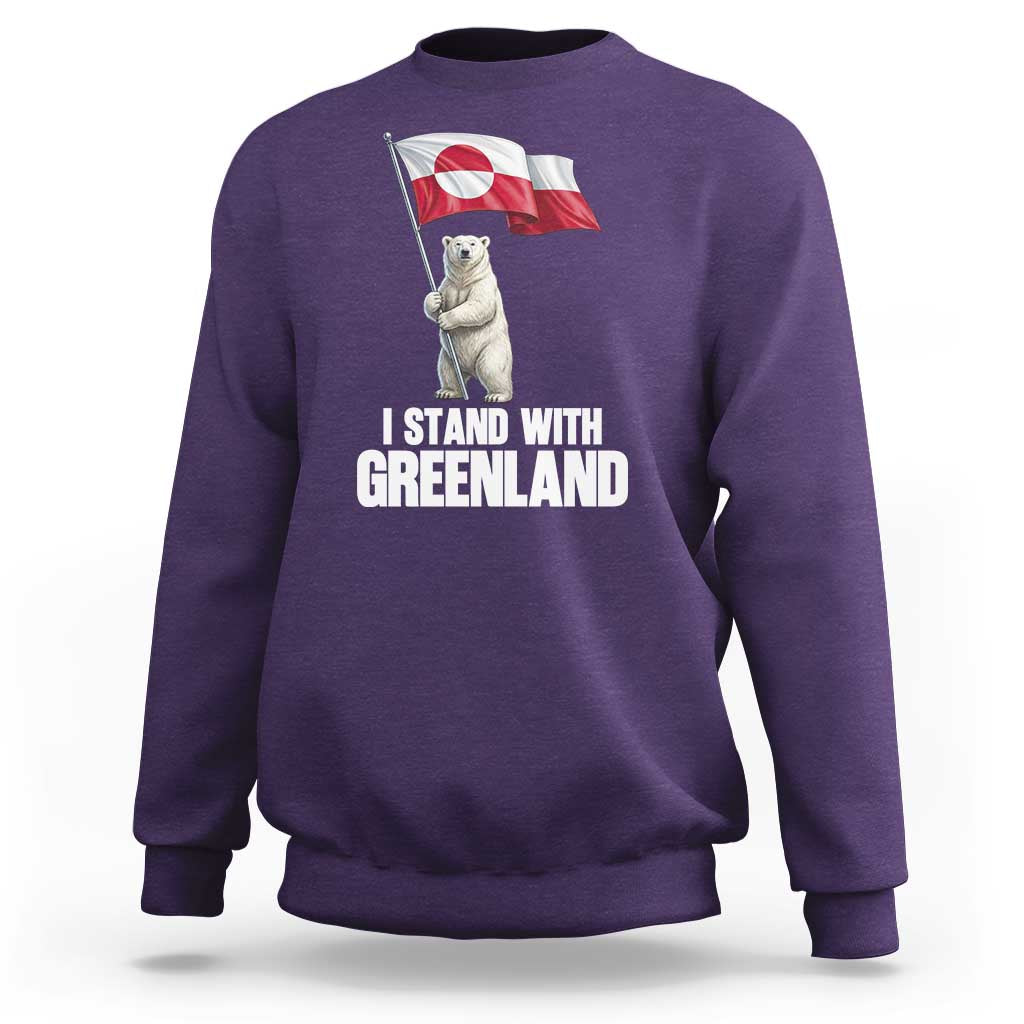 I Stand With Greenland Sweatshirt Cute Polar Bear Holding Flag Political Support