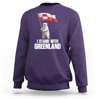 I Stand With Greenland Sweatshirt Cute Polar Bear Holding Flag Political Support