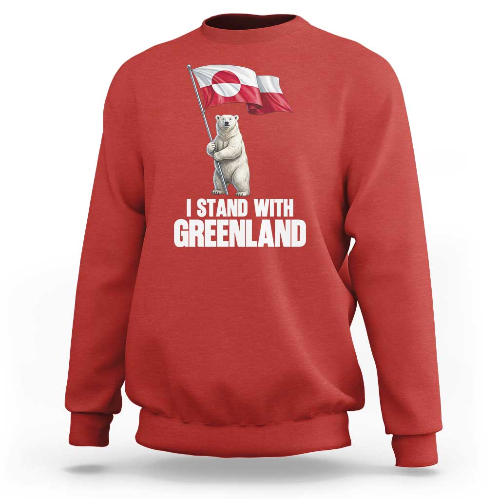 I Stand With Greenland Sweatshirt Cute Polar Bear Holding Flag Political Support