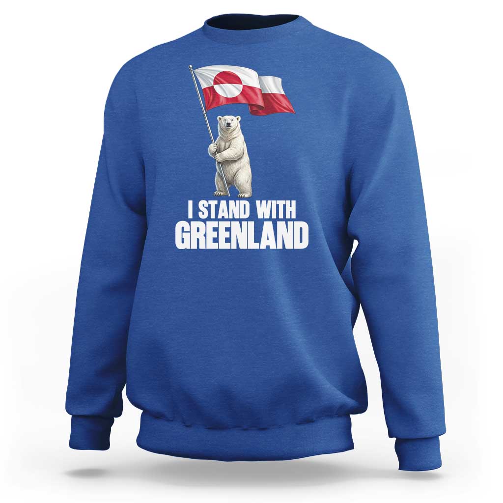 I Stand With Greenland Sweatshirt Cute Polar Bear Holding Flag Political Support
