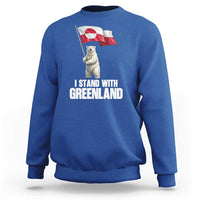 I Stand With Greenland Sweatshirt Cute Polar Bear Holding Flag Political Support