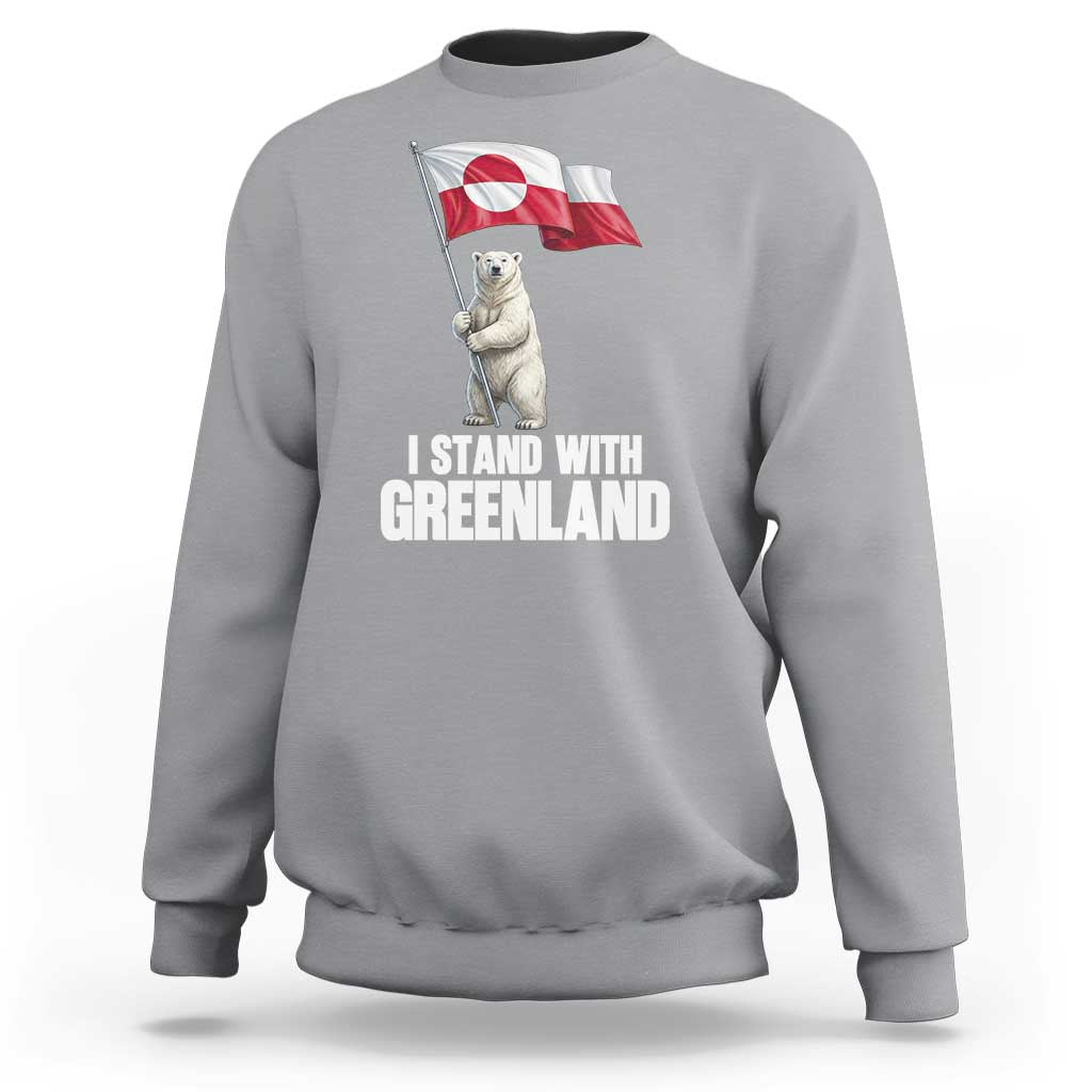 I Stand With Greenland Sweatshirt Cute Polar Bear Holding Flag Political Support