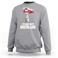 I Stand With Greenland Sweatshirt Cute Polar Bear Holding Flag Political Support