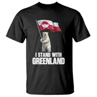 I Stand With Greenland T Shirt Cute Polar Bear Holding Flag Political Support