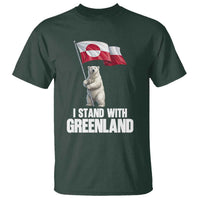 I Stand With Greenland T Shirt Cute Polar Bear Holding Flag Political Support