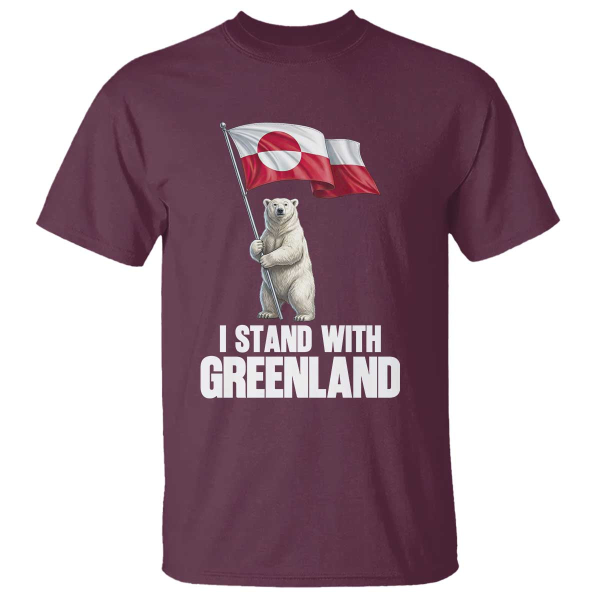 I Stand With Greenland T Shirt Cute Polar Bear Holding Flag Political Support