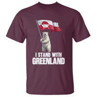 I Stand With Greenland T Shirt Cute Polar Bear Holding Flag Political Support