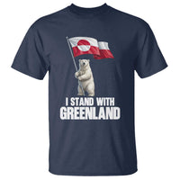 I Stand With Greenland T Shirt Cute Polar Bear Holding Flag Political Support