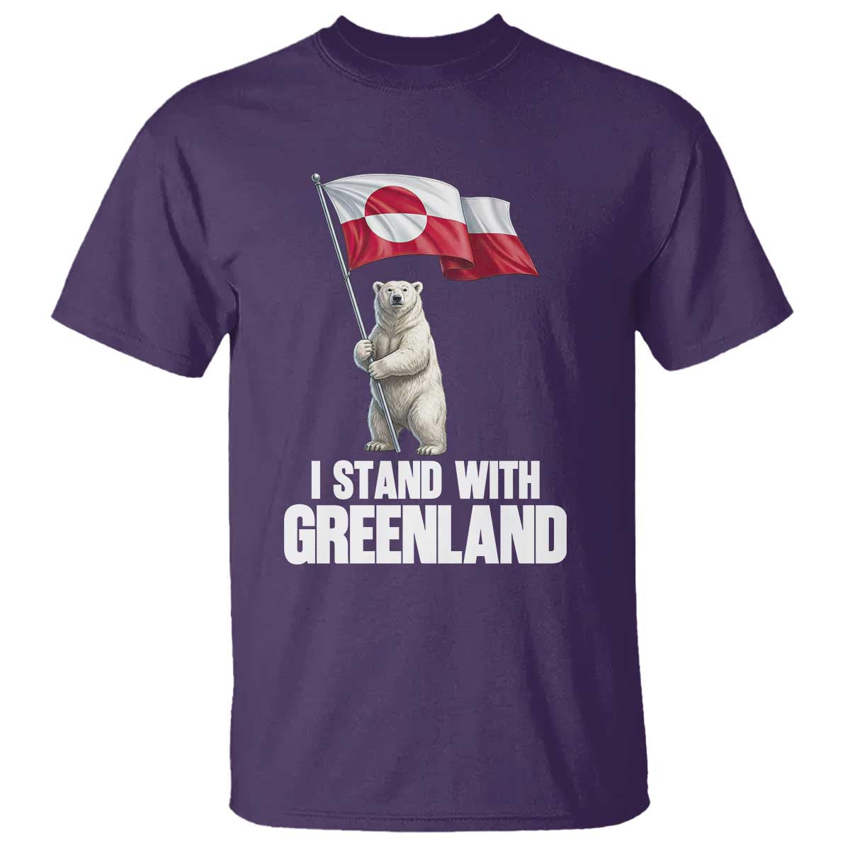 I Stand With Greenland T Shirt Cute Polar Bear Holding Flag Political Support