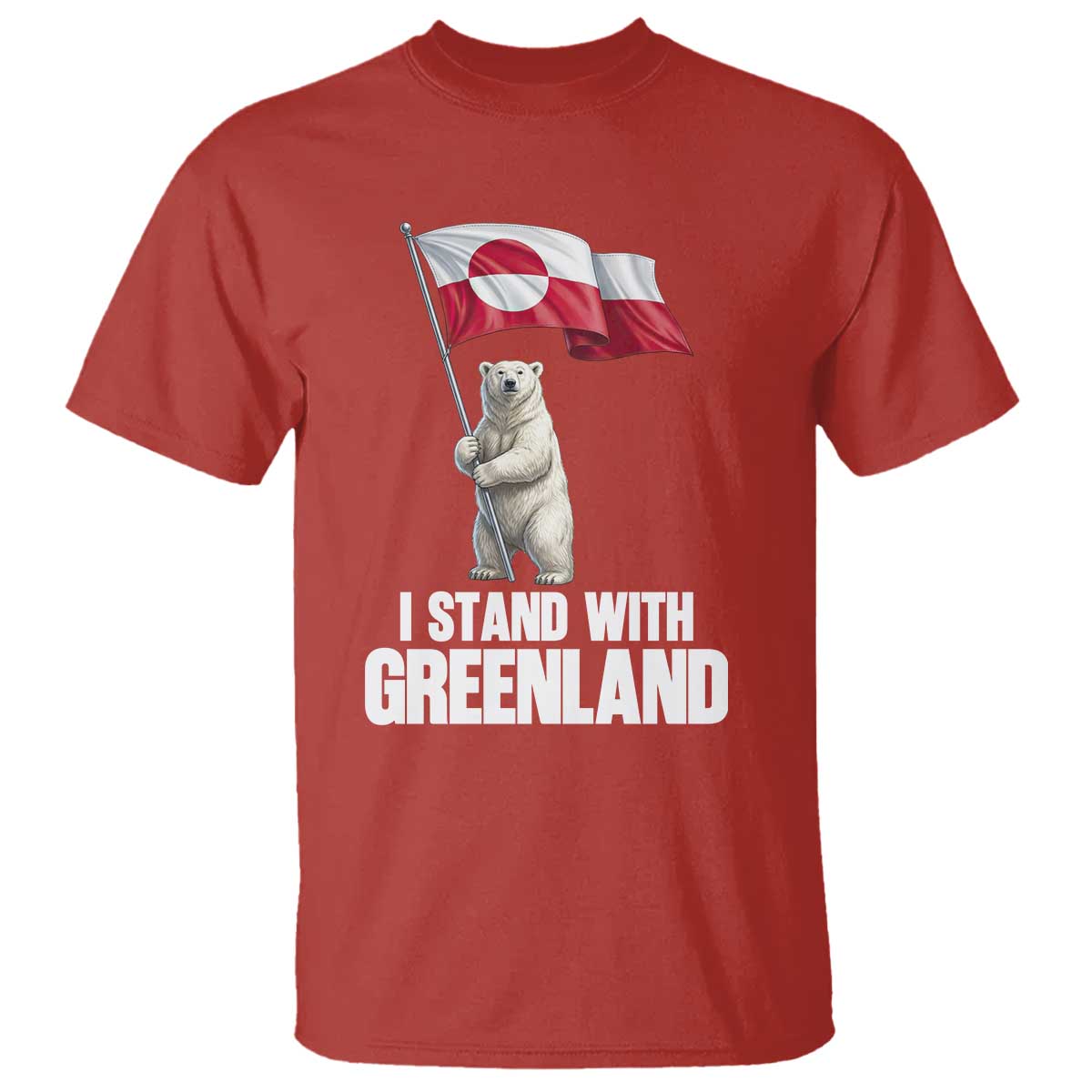 I Stand With Greenland T Shirt Cute Polar Bear Holding Flag Political Support