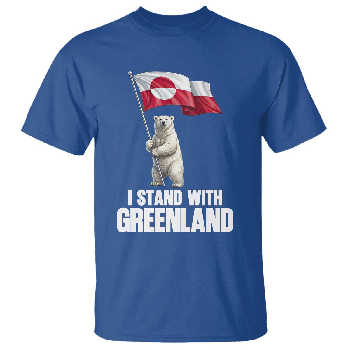I Stand With Greenland T Shirt Cute Polar Bear Holding Flag Political Support