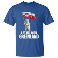 I Stand With Greenland T Shirt Cute Polar Bear Holding Flag Political Support