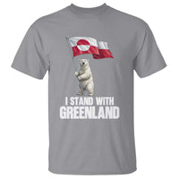 I Stand With Greenland T Shirt Cute Polar Bear Holding Flag Political Support
