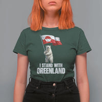 I Stand With Greenland T Shirt For Women Cute Polar Bear Holding Flag Political Support