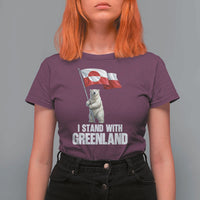I Stand With Greenland T Shirt For Women Cute Polar Bear Holding Flag Political Support