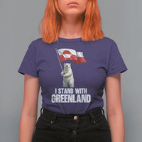 I Stand With Greenland T Shirt For Women Cute Polar Bear Holding Flag Political Support