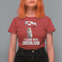 I Stand With Greenland T Shirt For Women Cute Polar Bear Holding Flag Political Support