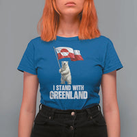 I Stand With Greenland T Shirt For Women Cute Polar Bear Holding Flag Political Support