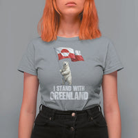 I Stand With Greenland T Shirt For Women Cute Polar Bear Holding Flag Political Support