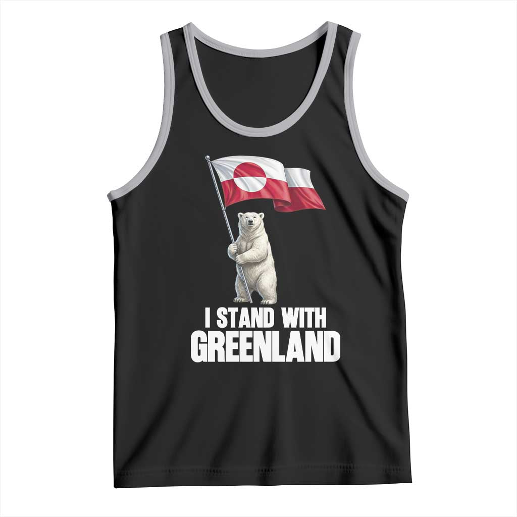I Stand With Greenland Tank Top Cute Polar Bear Holding Flag Political Support