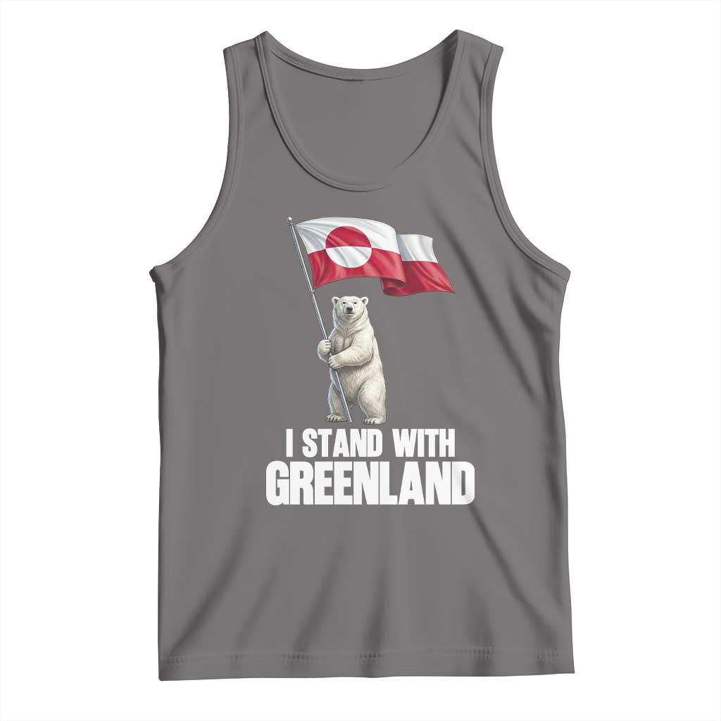 I Stand With Greenland Tank Top Cute Polar Bear Holding Flag Political Support