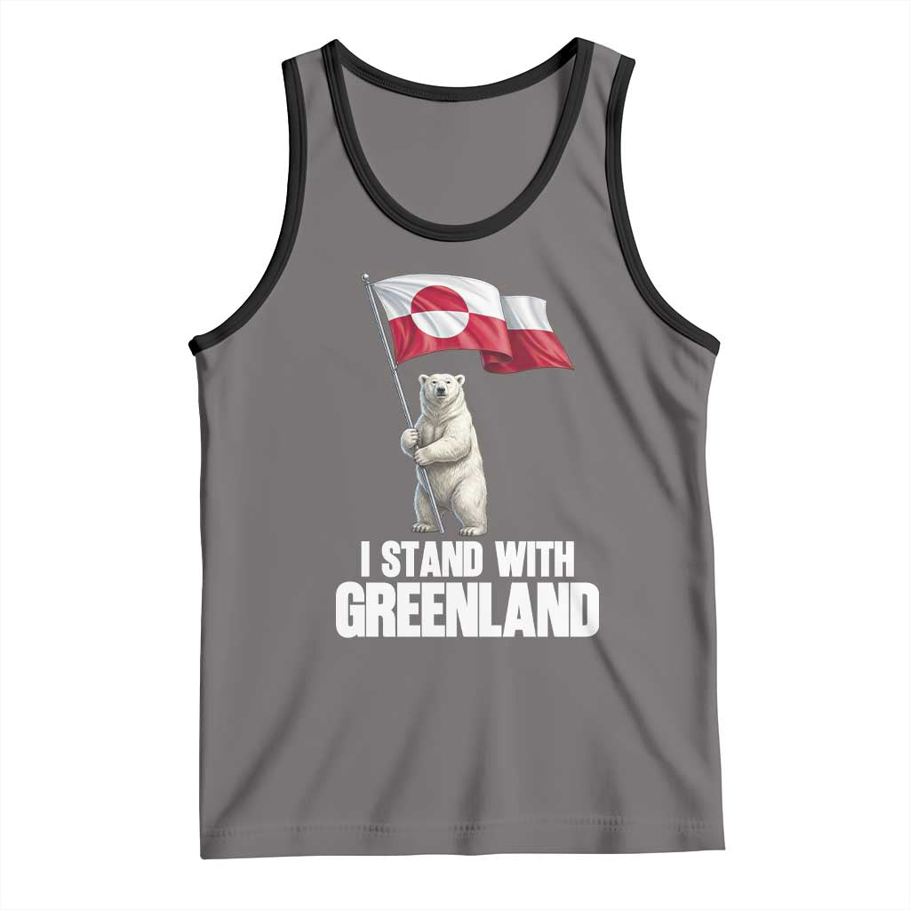 I Stand With Greenland Tank Top Cute Polar Bear Holding Flag Political Support