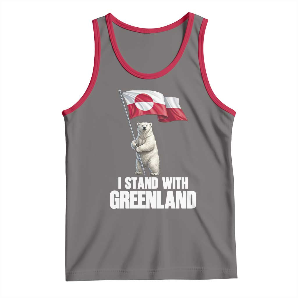 I Stand With Greenland Tank Top Cute Polar Bear Holding Flag Political Support