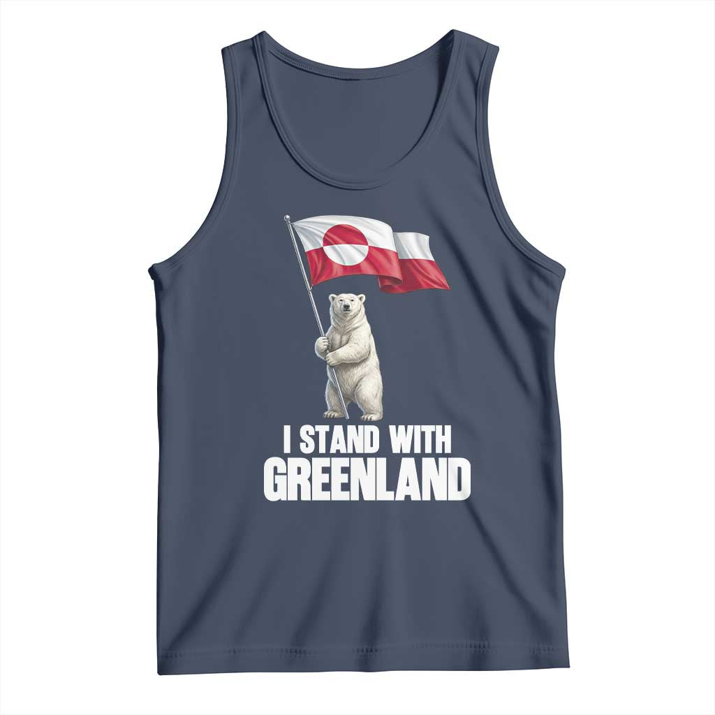 I Stand With Greenland Tank Top Cute Polar Bear Holding Flag Political Support