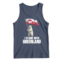 I Stand With Greenland Tank Top Cute Polar Bear Holding Flag Political Support