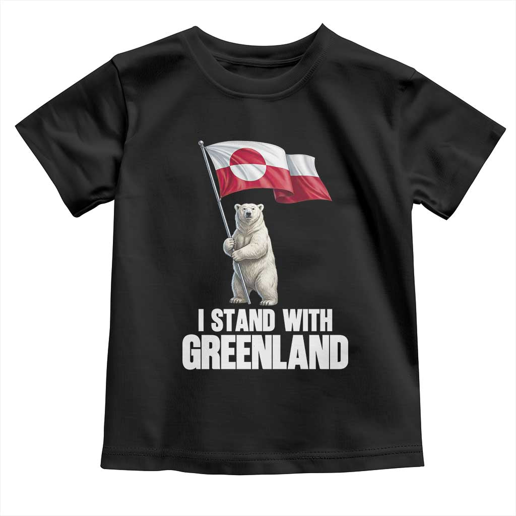 I Stand With Greenland Toddler T Shirt Cute Polar Bear Holding Flag Political Support