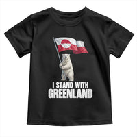 I Stand With Greenland Toddler T Shirt Cute Polar Bear Holding Flag Political Support