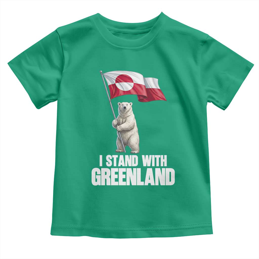 I Stand With Greenland Toddler T Shirt Cute Polar Bear Holding Flag Political Support