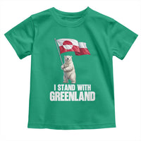 I Stand With Greenland Toddler T Shirt Cute Polar Bear Holding Flag Political Support