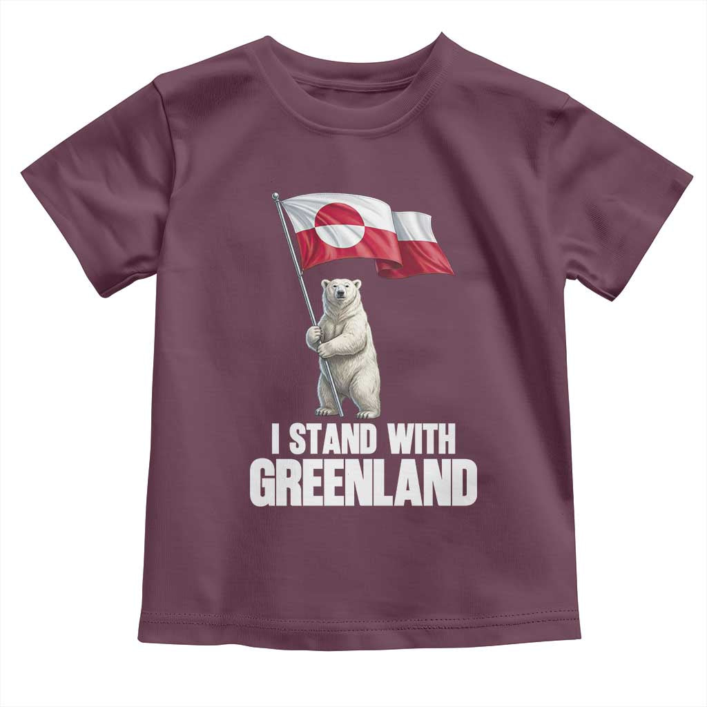 I Stand With Greenland Toddler T Shirt Cute Polar Bear Holding Flag Political Support