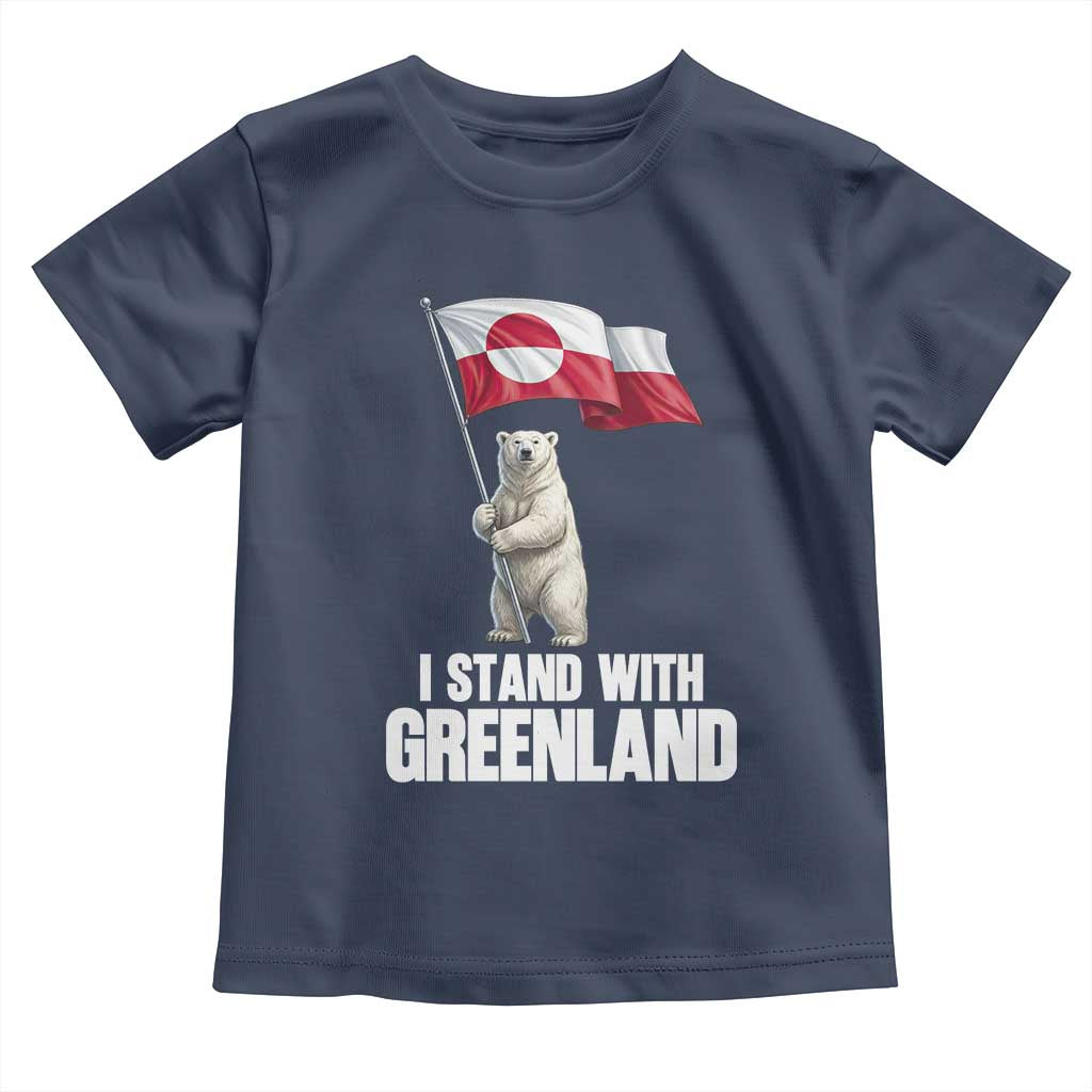I Stand With Greenland Toddler T Shirt Cute Polar Bear Holding Flag Political Support
