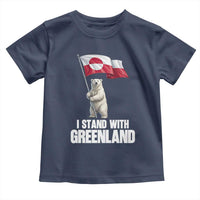 I Stand With Greenland Toddler T Shirt Cute Polar Bear Holding Flag Political Support