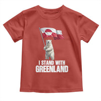 I Stand With Greenland Toddler T Shirt Cute Polar Bear Holding Flag Political Support