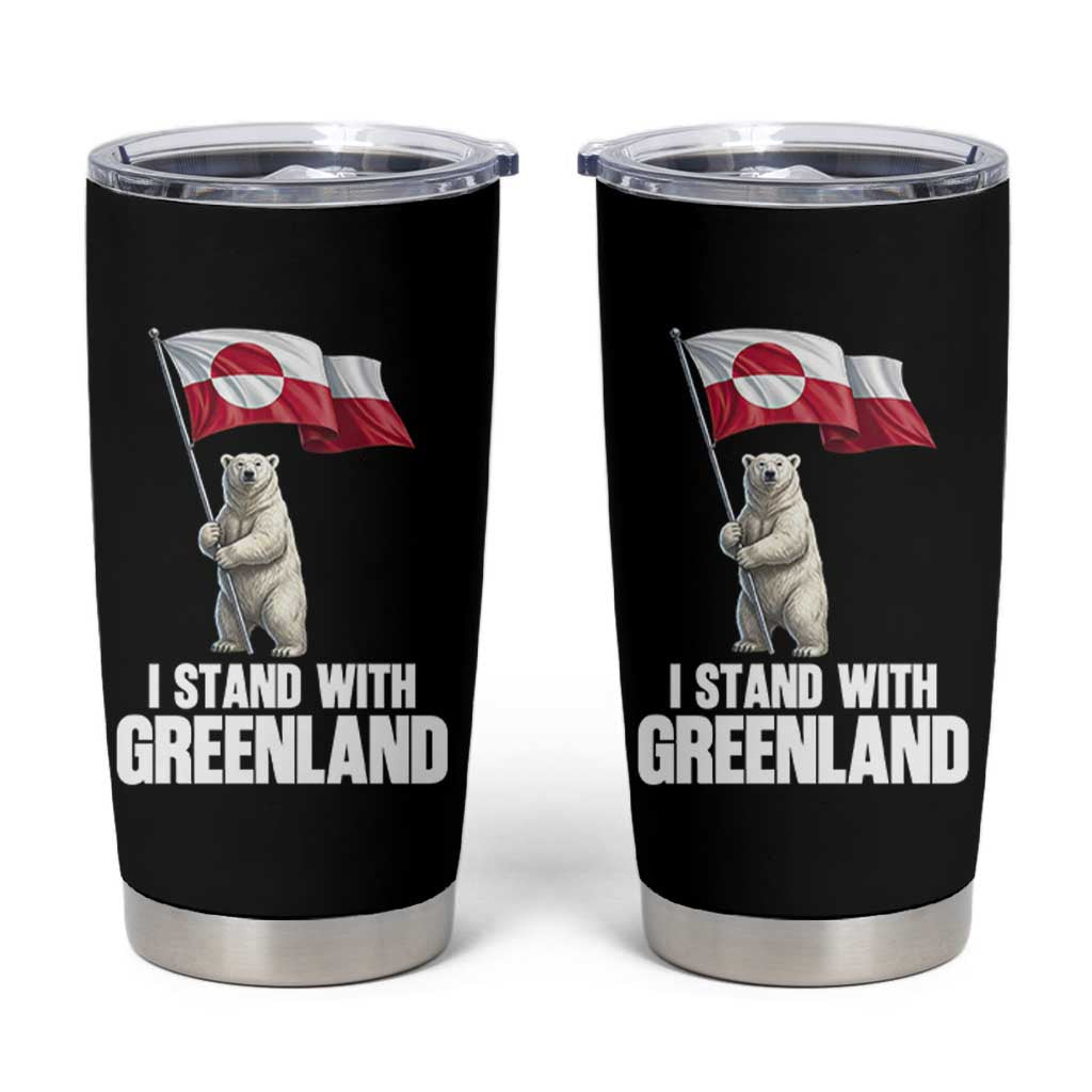 I Stand With Greenland Tumbler Cup Cute Polar Bear Holding Flag Political Support