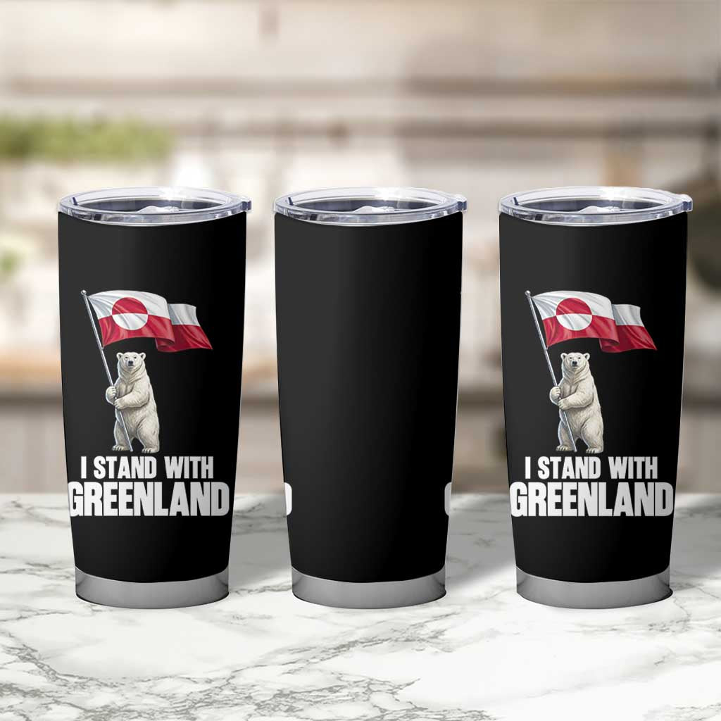 I Stand With Greenland Tumbler Cup Cute Polar Bear Holding Flag Political Support