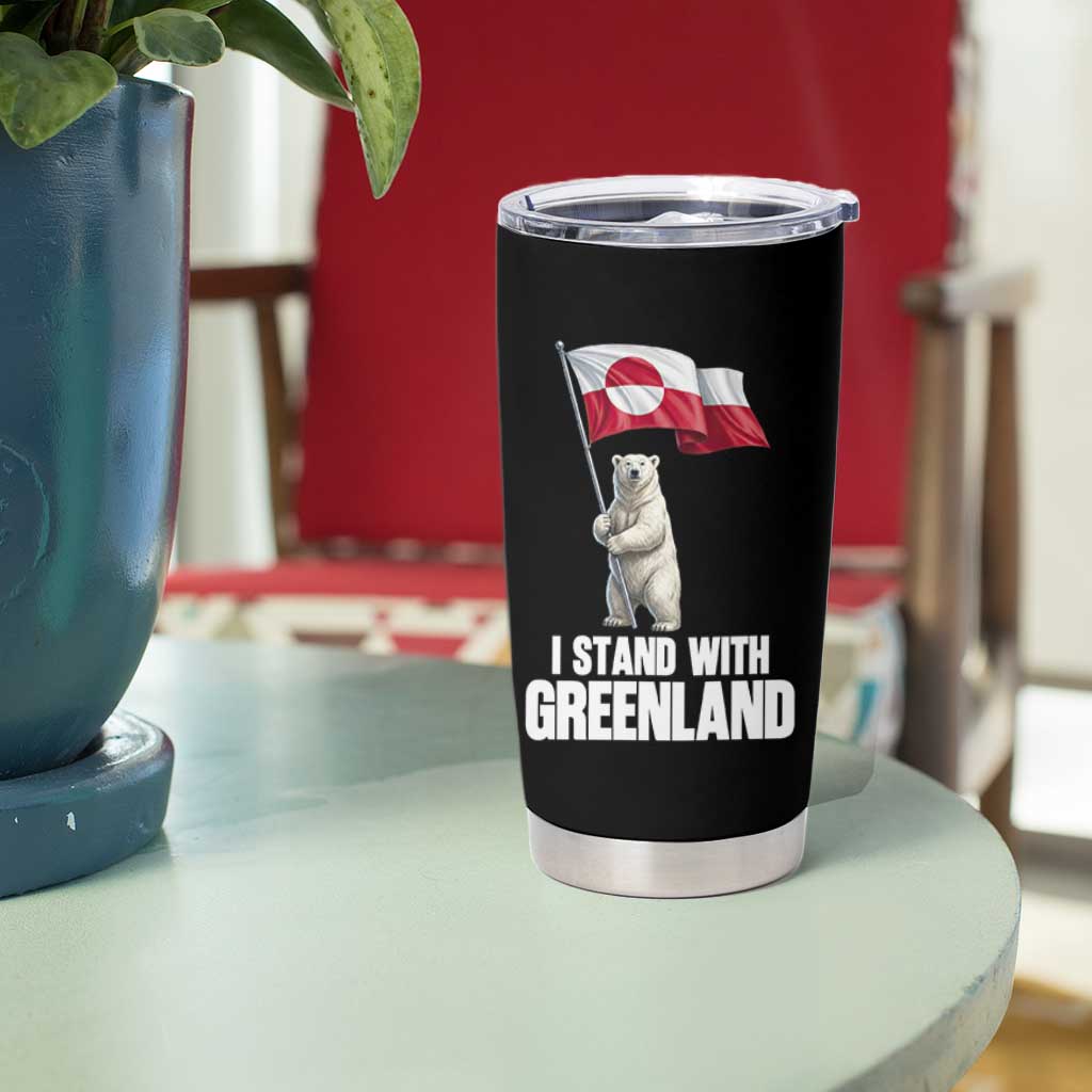 I Stand With Greenland Tumbler Cup Cute Polar Bear Holding Flag Political Support