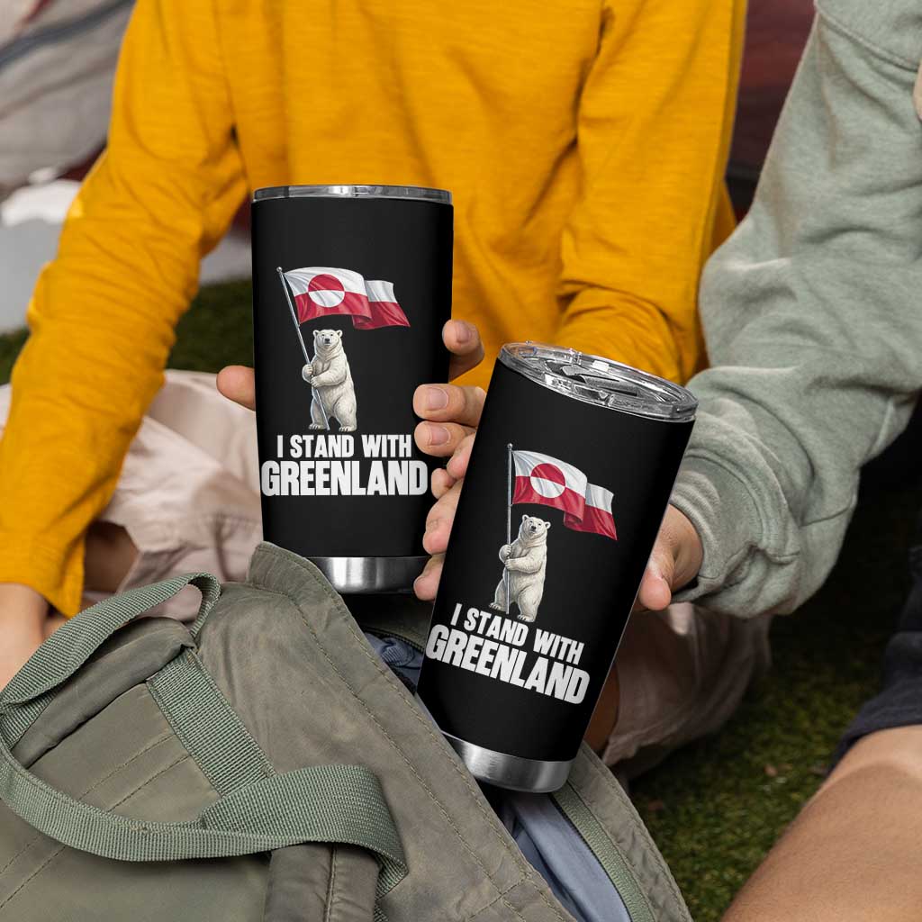 I Stand With Greenland Tumbler Cup Cute Polar Bear Holding Flag Political Support