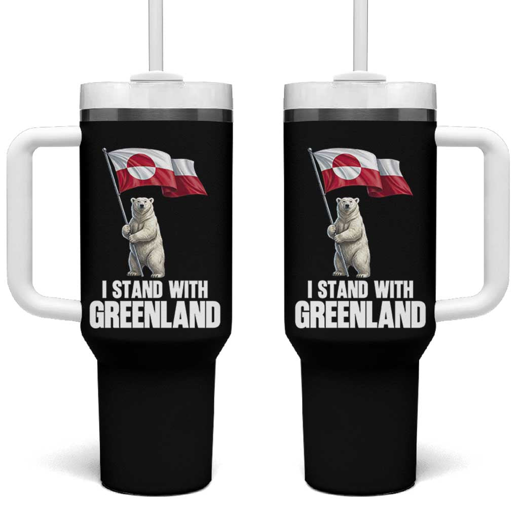 I Stand With Greenland Tumbler With Handle Cute Polar Bear Holding Flag Political Support