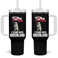 I Stand With Greenland Tumbler With Handle Cute Polar Bear Holding Flag Political Support