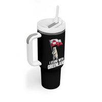 I Stand With Greenland Tumbler With Handle Cute Polar Bear Holding Flag Political Support