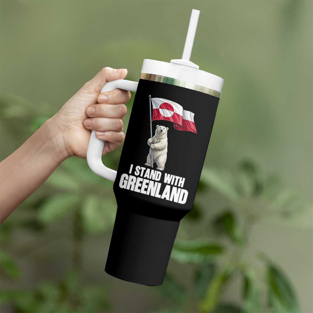 I Stand With Greenland Tumbler With Handle Cute Polar Bear Holding Flag Political Support