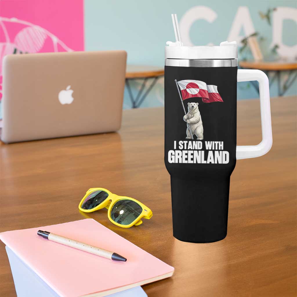 I Stand With Greenland Tumbler With Handle Cute Polar Bear Holding Flag Political Support