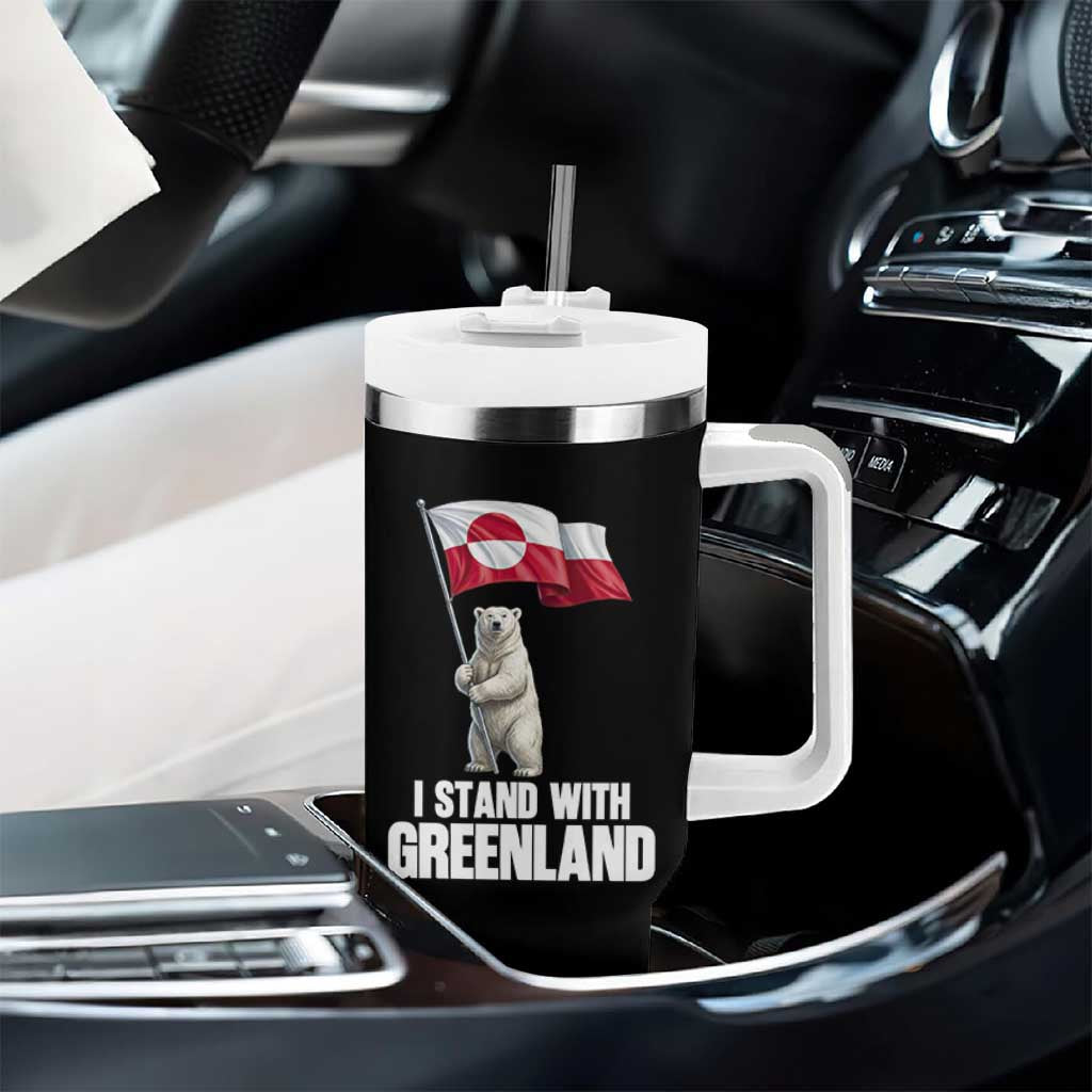 I Stand With Greenland Tumbler With Handle Cute Polar Bear Holding Flag Political Support